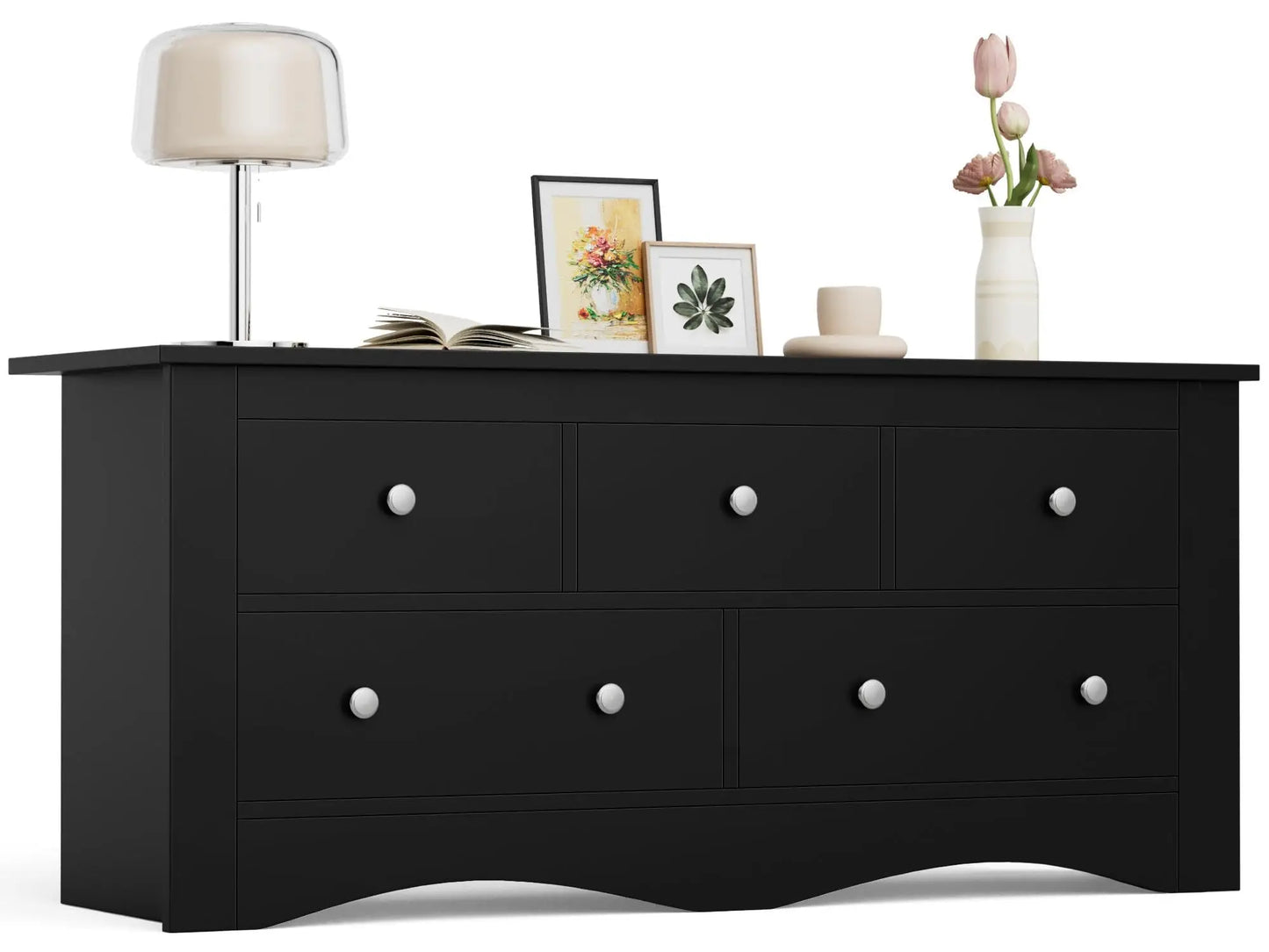 Five Drawer Wood Dresser And Media Storage Console Table