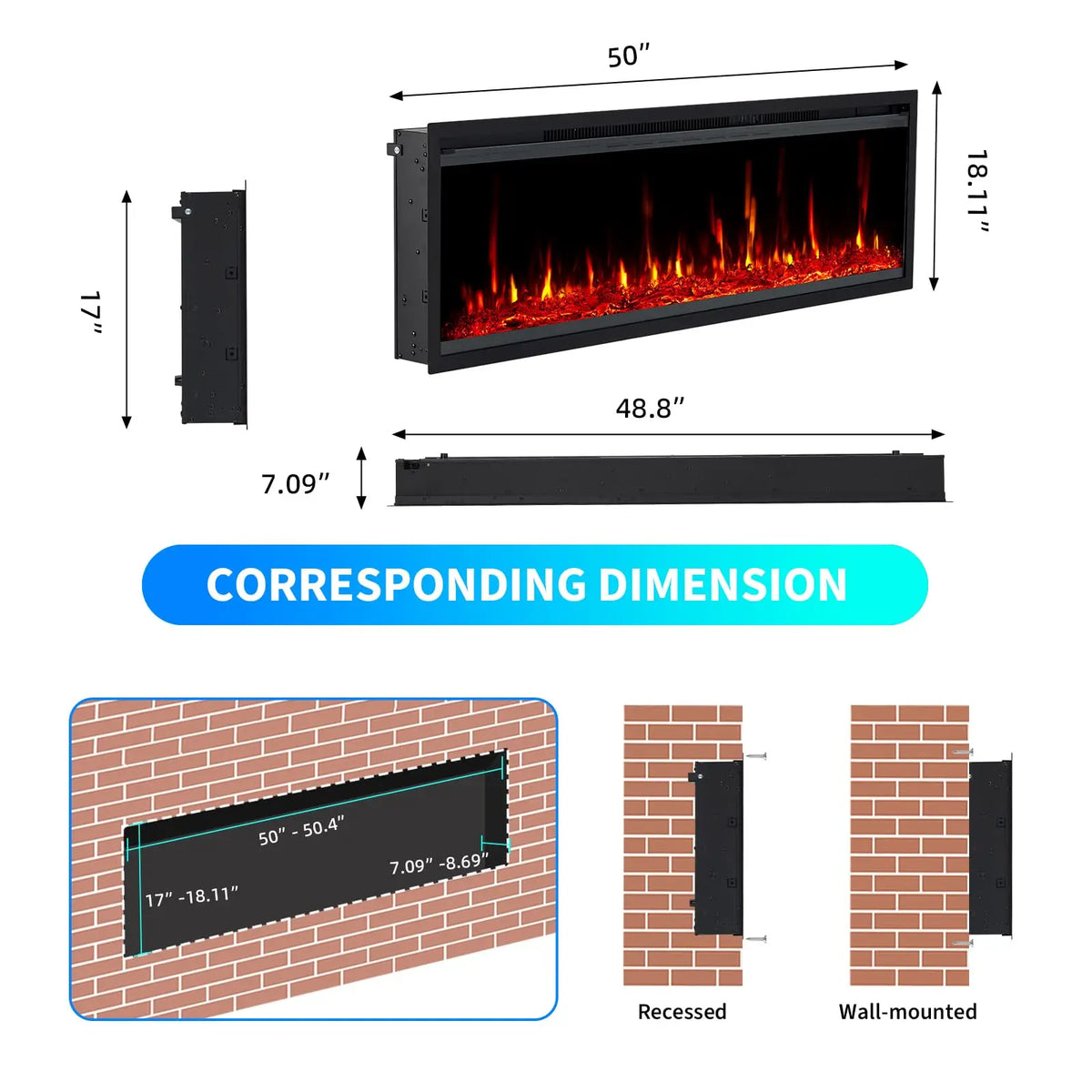 Adoolla Ultra-Slim Electric Fireplace Heater With Remote Control