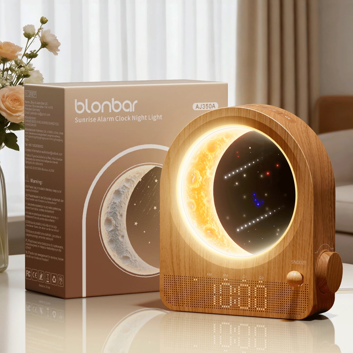 Blonbar Sunrise Alarm Clock With Dimmable Moon Lamp Natural Sound Timer