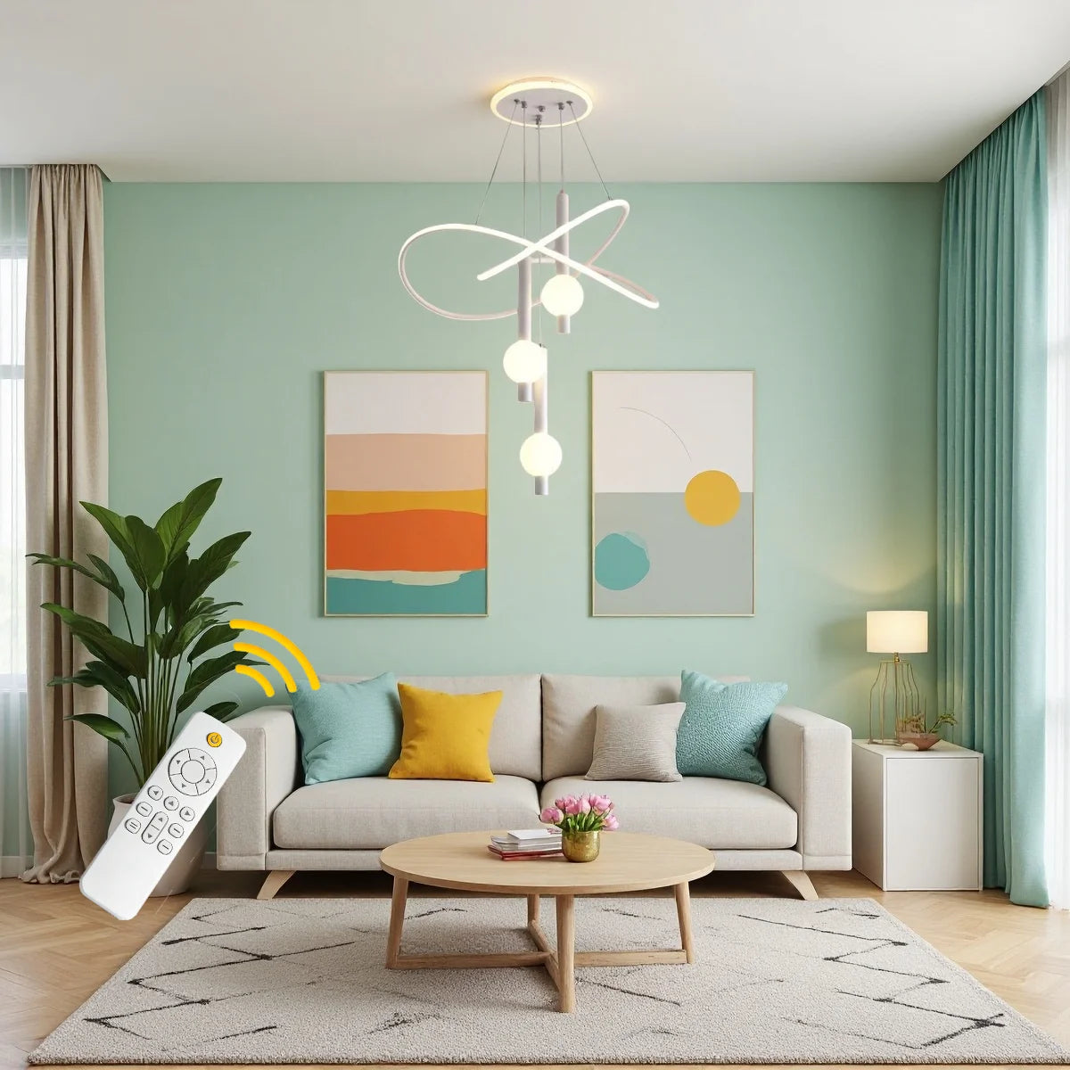 Stylish LED Pendant Light Featuring Adjustable Height And Remote Dimming