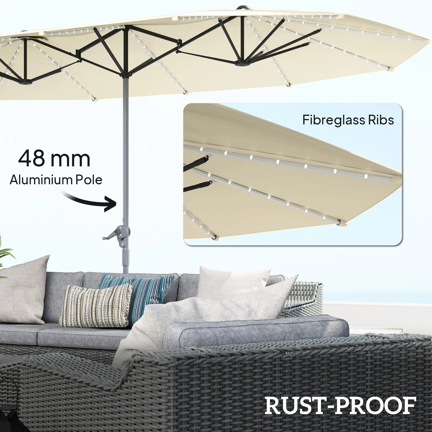 Outsunny Solar Patio Umbrella With Integrated Lighting And UPF50 Canopy