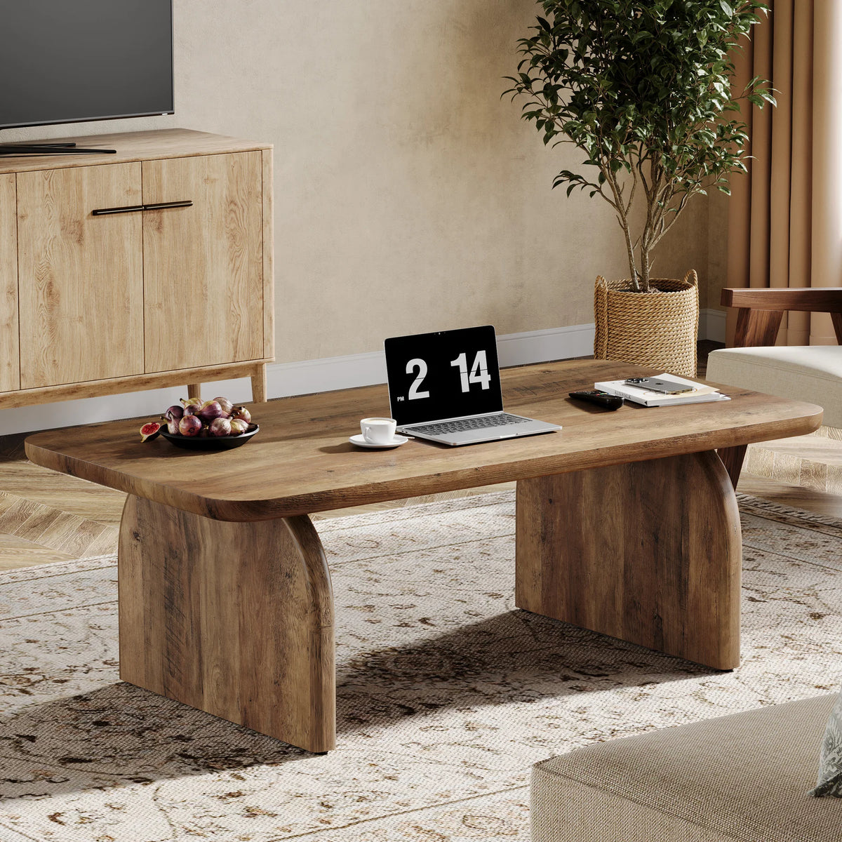 Tribesigns Farmhouse Rectangular Coffee Table With Sturdy Wood Base