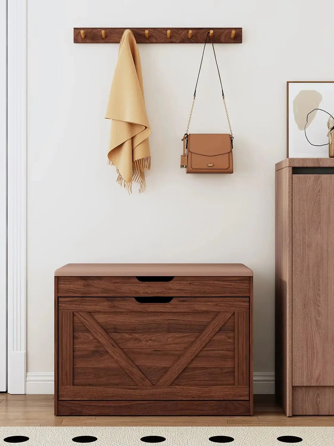 Huisenitre Storage Bench With Flip Drawers Adjustable Shelf