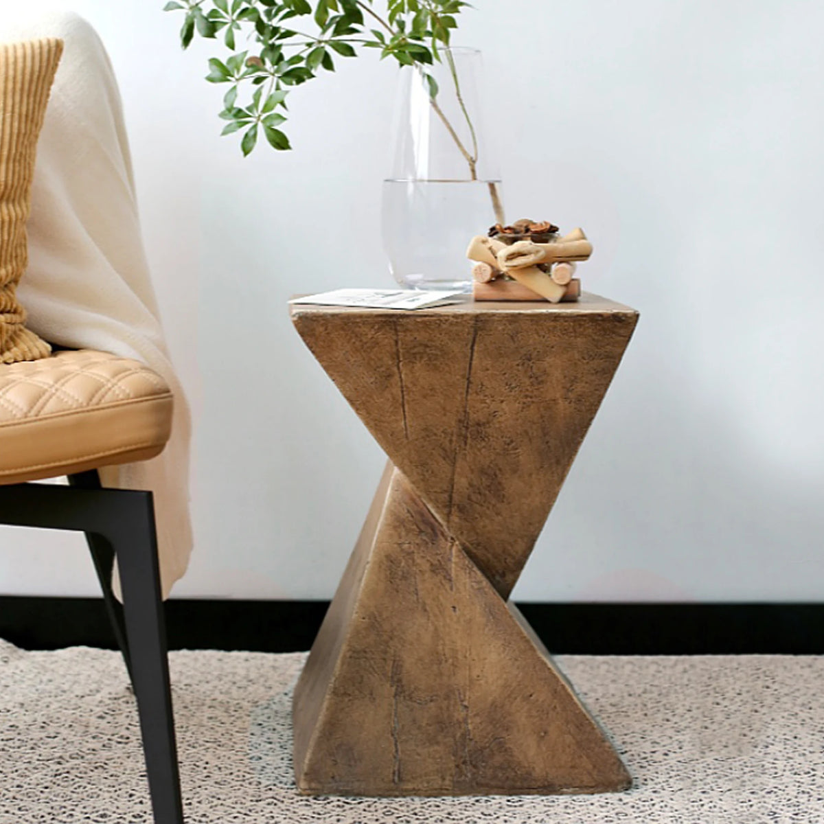 Modern Lightweight Concrete Triangle Accent Side Table For Indoor Outdoor