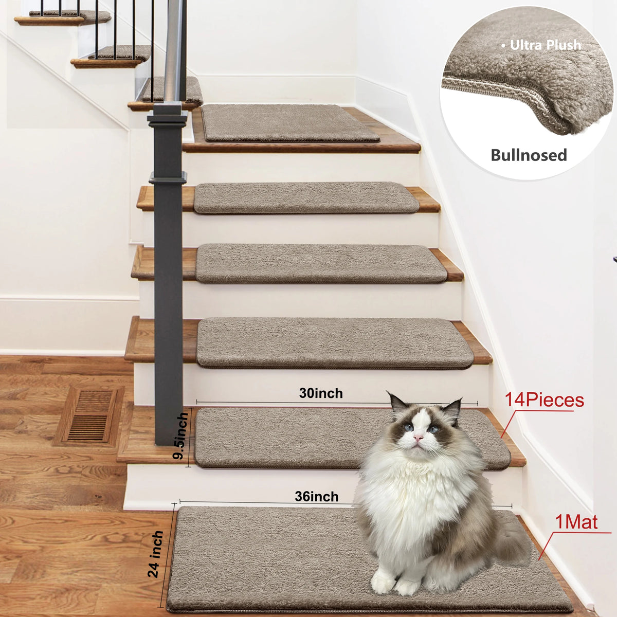 Premium Bullnose Stair Treads Non Slip Self Adhesive Carpet Mats