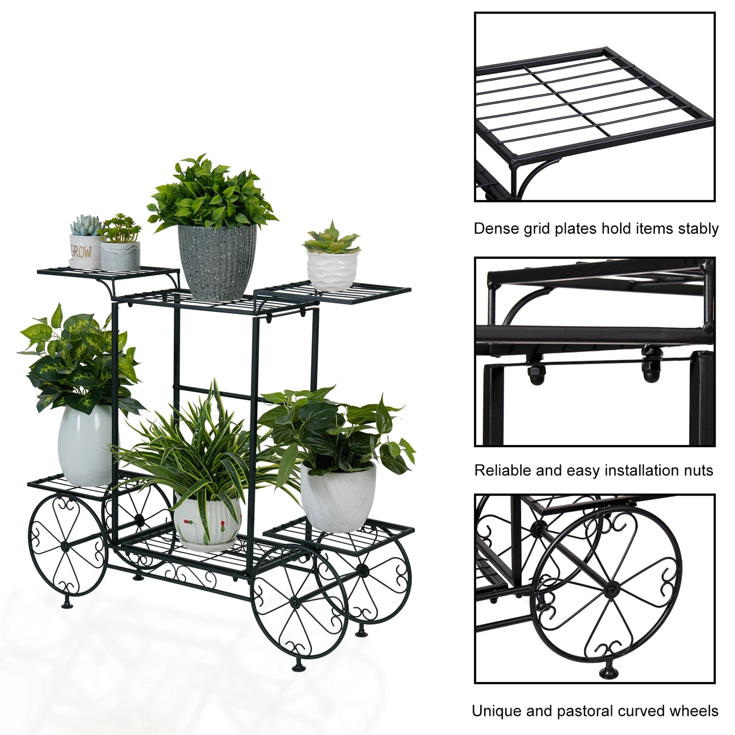 Wisfor 6 Tier Metal Garden Cart Stand Flower Pot Rack