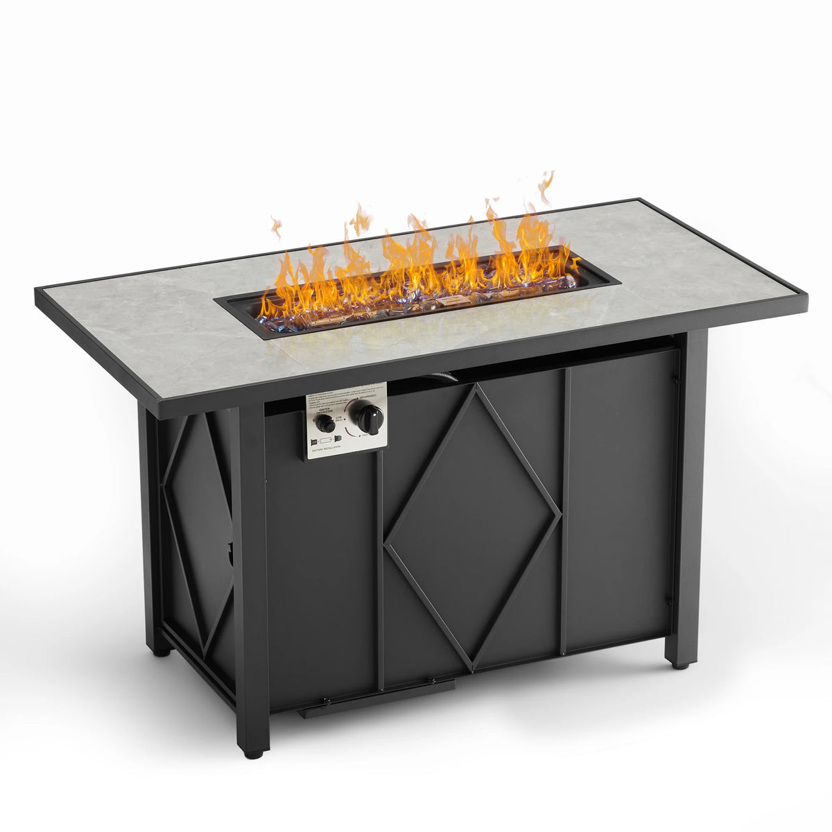 JHK Outdoor Propane Fire Pit Table Featuring Stainless Steel Construction