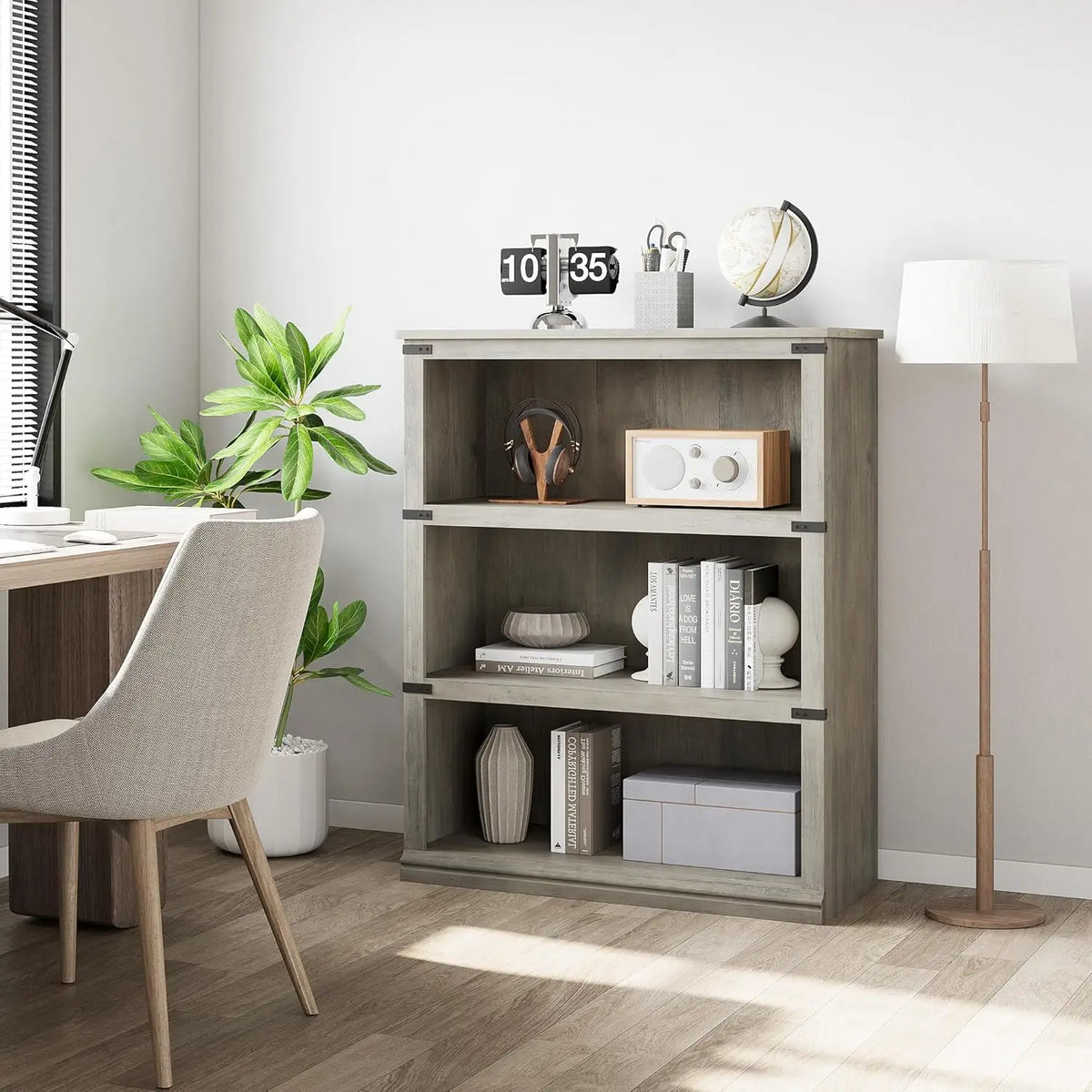 Twister CK Three Tier Wood Bookcase Farmhouse Storage Bookshelf