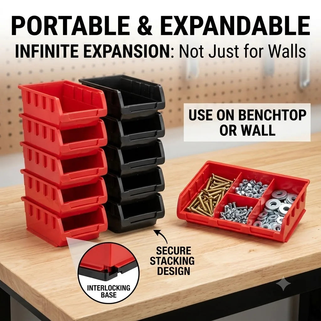 Wall Mounted Plastic Storage Bins Garage Hardware Tool Rack Organizer