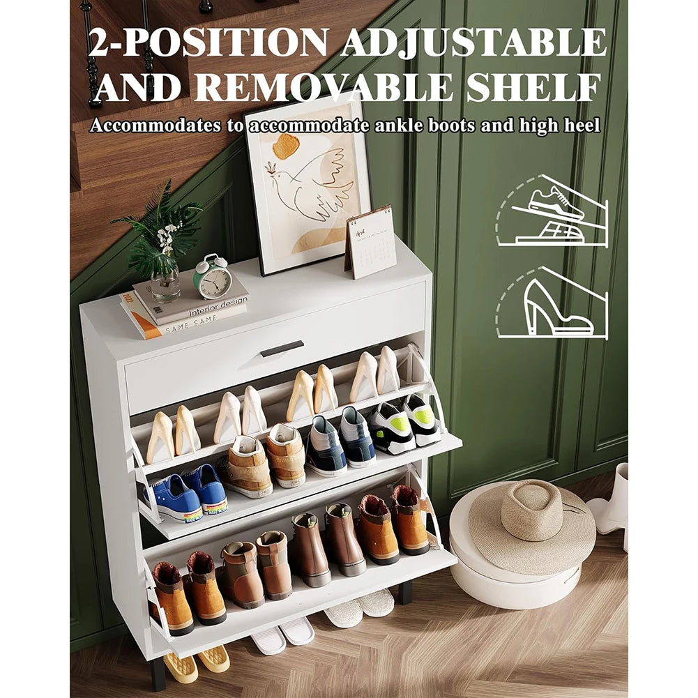 HiMISS Wood Shoe Cabinet With Dual Flip Drawers Entryway Organizer