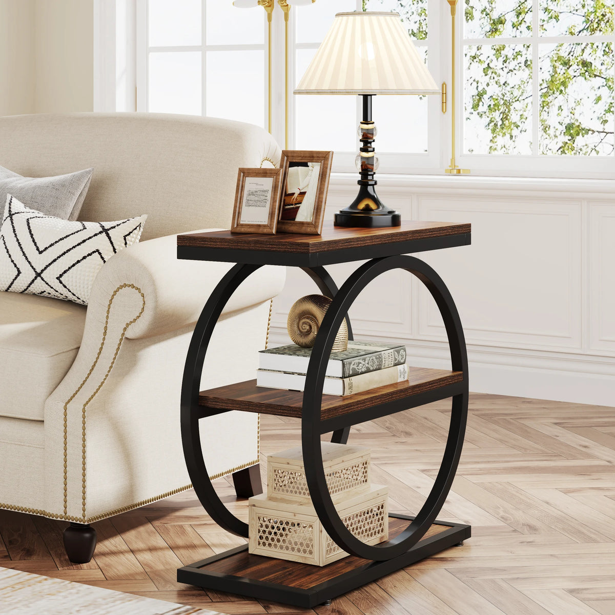 Tribesigns Industrial End Table With Three Storage Shelves For Sofa