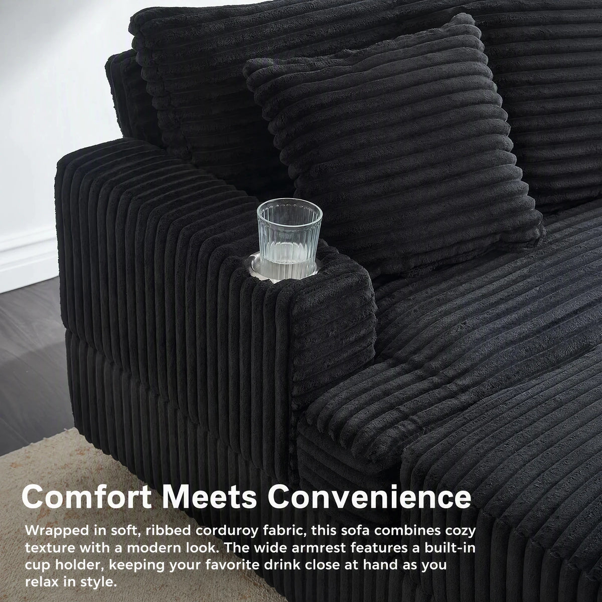 Modern Corduroy Single Sofa Chair With Footrests And Cup Holder
