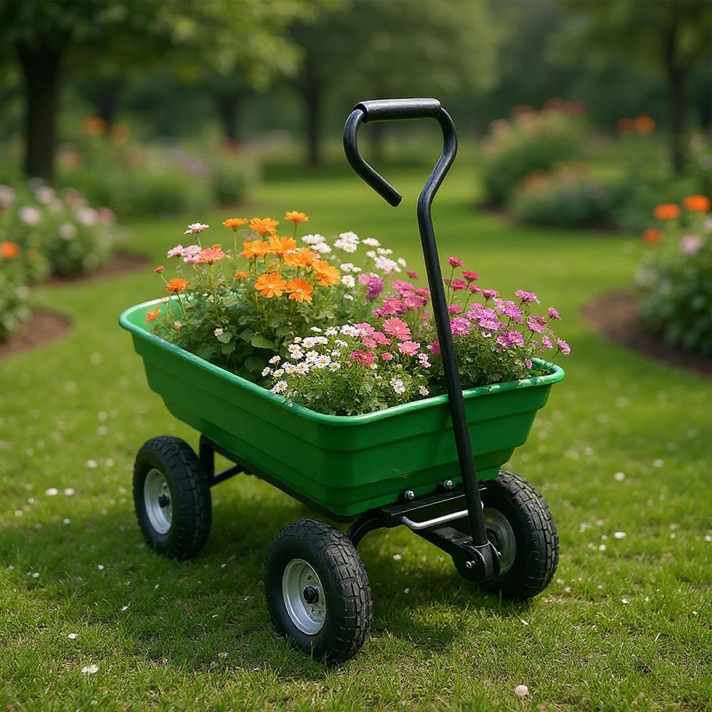 HiMiss Heavy Duty Four Wheel Utility Garden Dump Cart