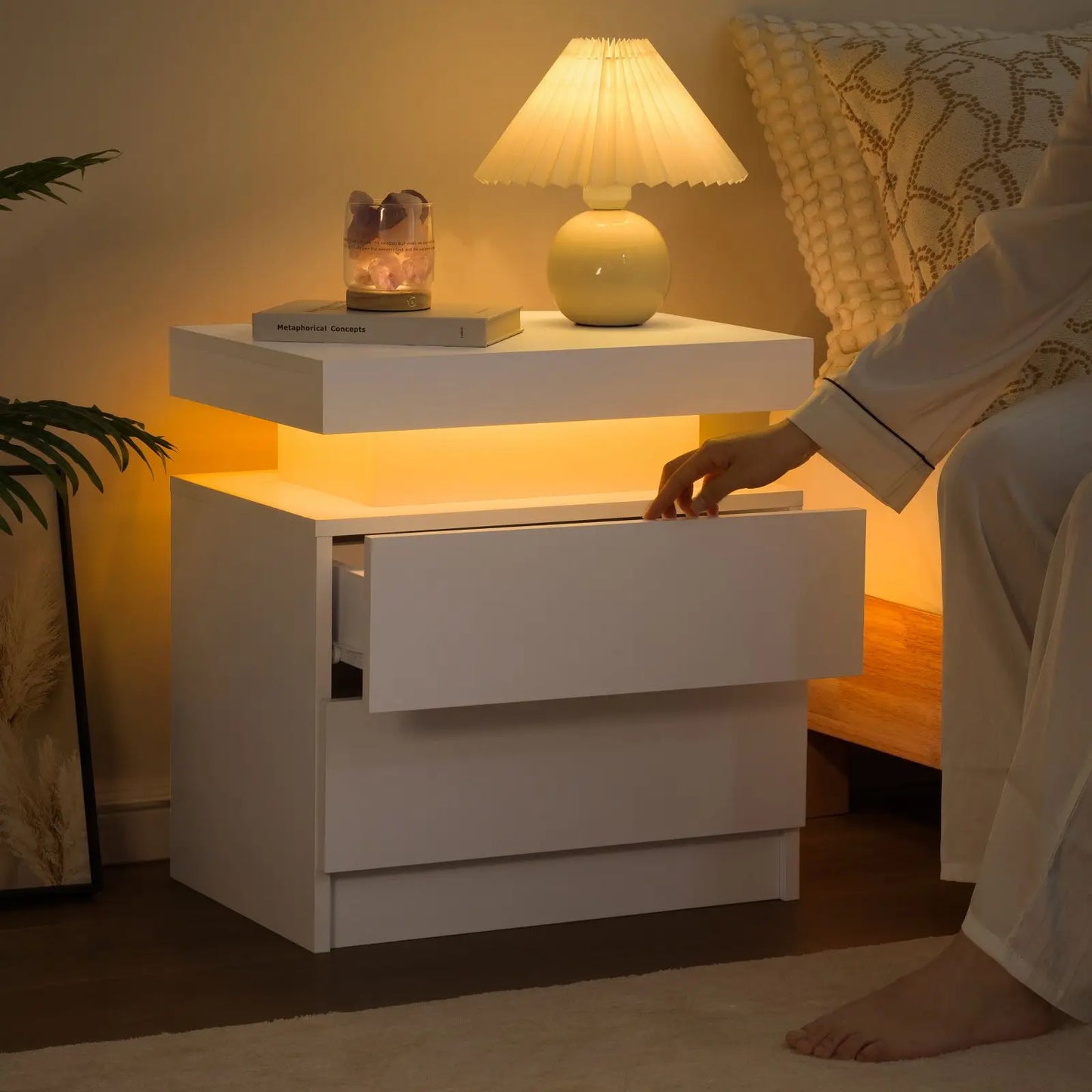 Cubehom Wooden Nightstand With Two Drawers And RGB Lighting Design