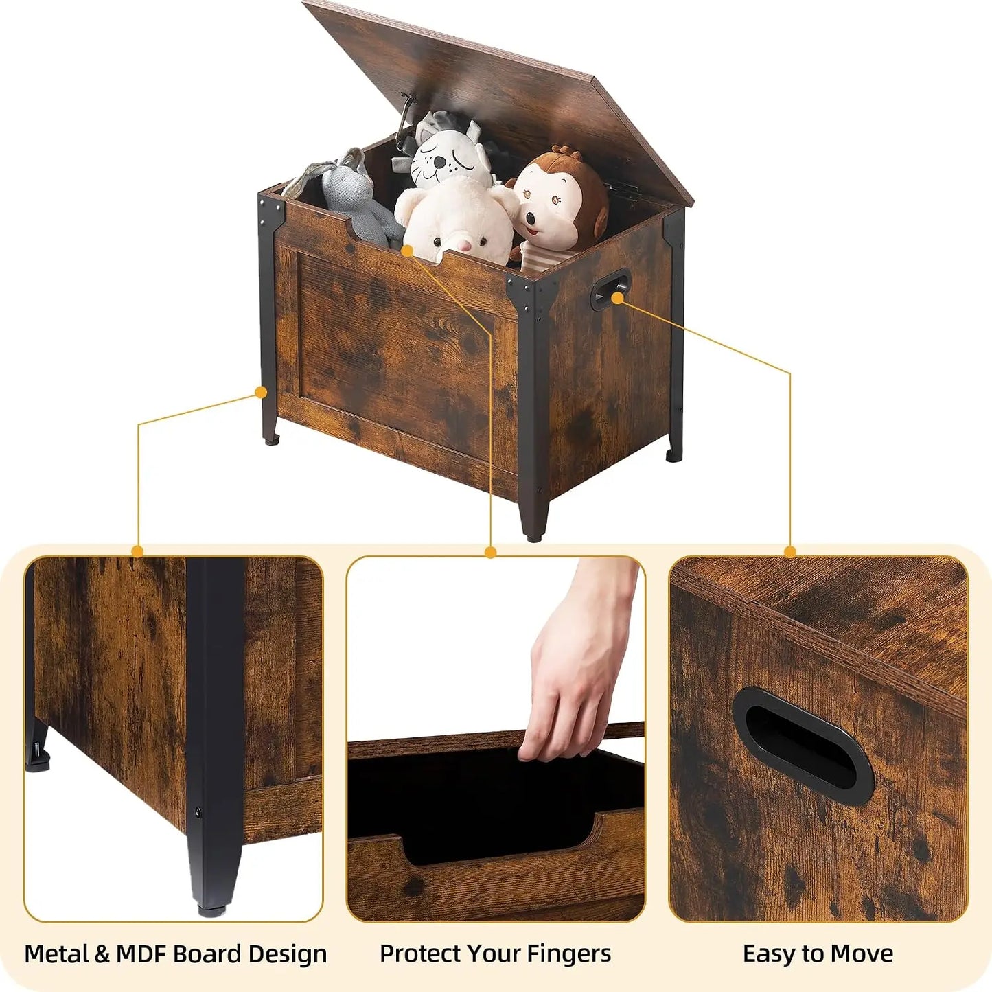 Garvee Wooden Storage Trunk With Metal Frame And Lift Top