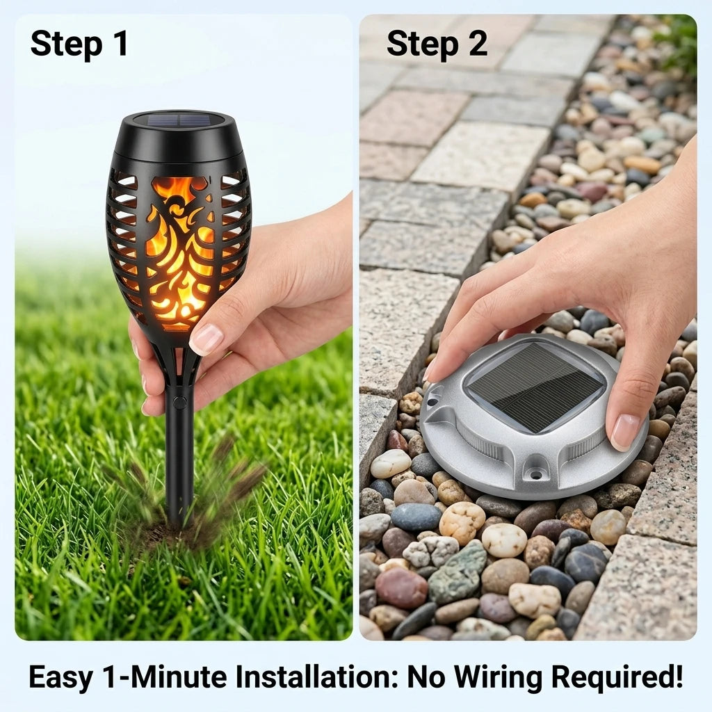 Solar Outdoor Garden Path Lights Featuring Flickering Flame Torch