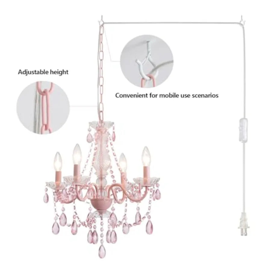 Four Light Plug In Crystal Glass Hanging Pendant Chandelier