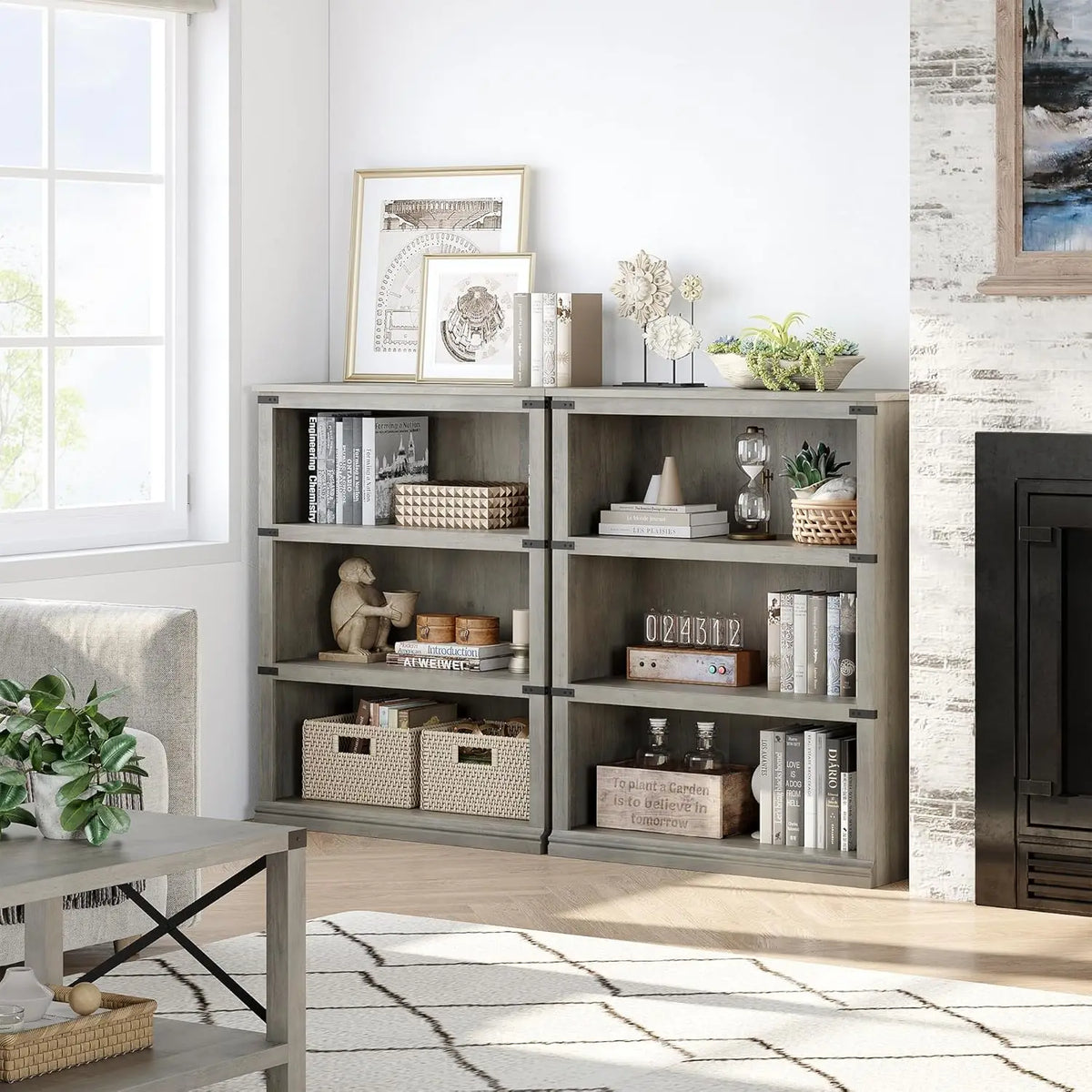 Twister CK Three Tier Wood Bookcase Farmhouse Storage Bookshelf