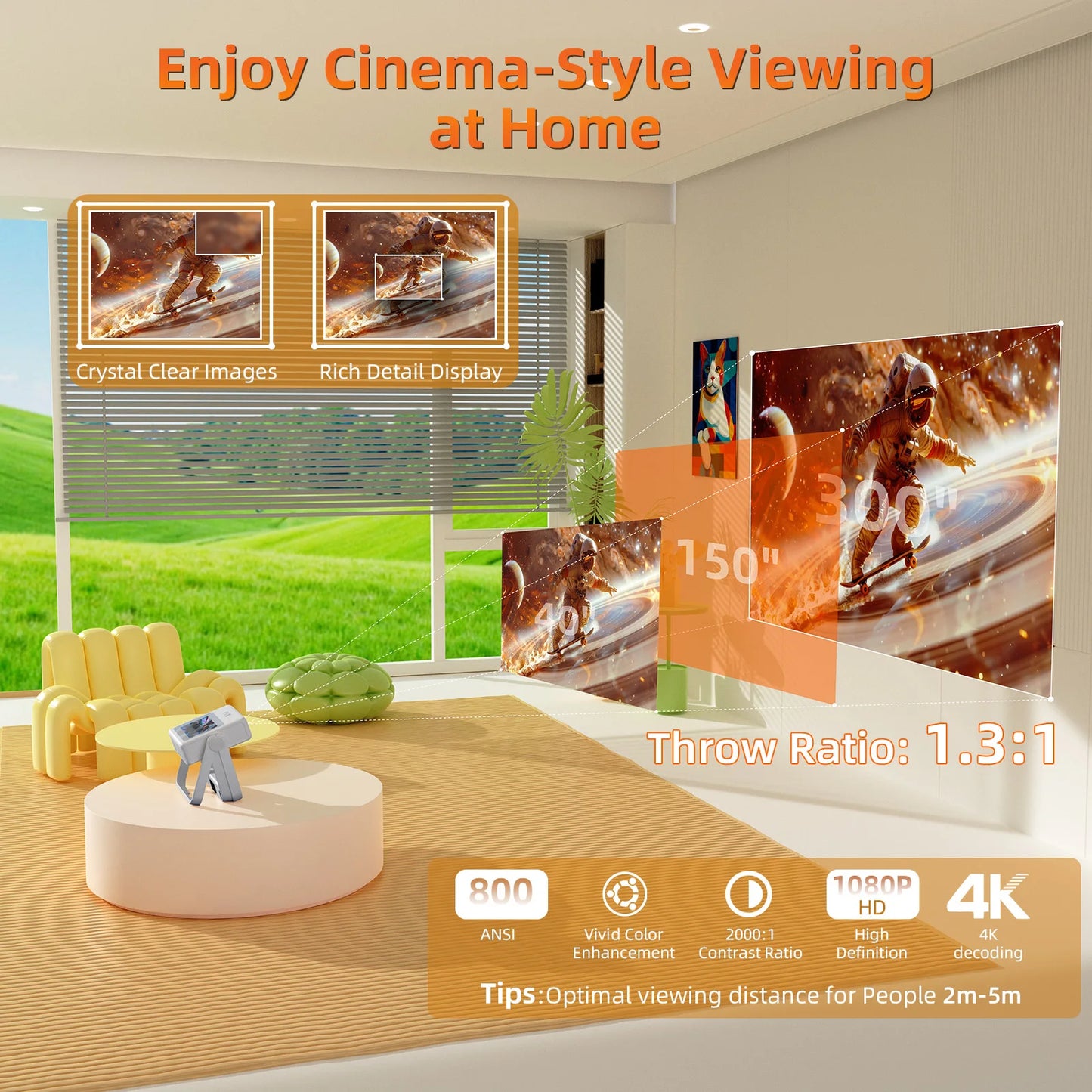XBJ A5Pro 1080P Portable Projector With Wifi6 Auto Focus