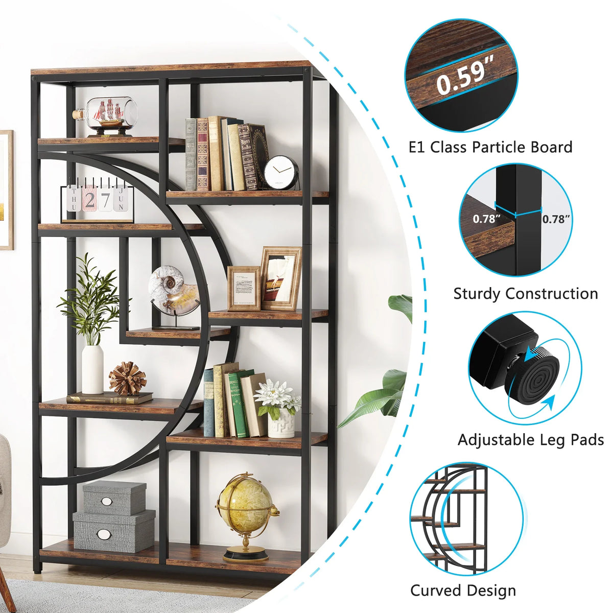 Tribesigns Industrial Etagere Bookcase Freestanding Display Shelf
