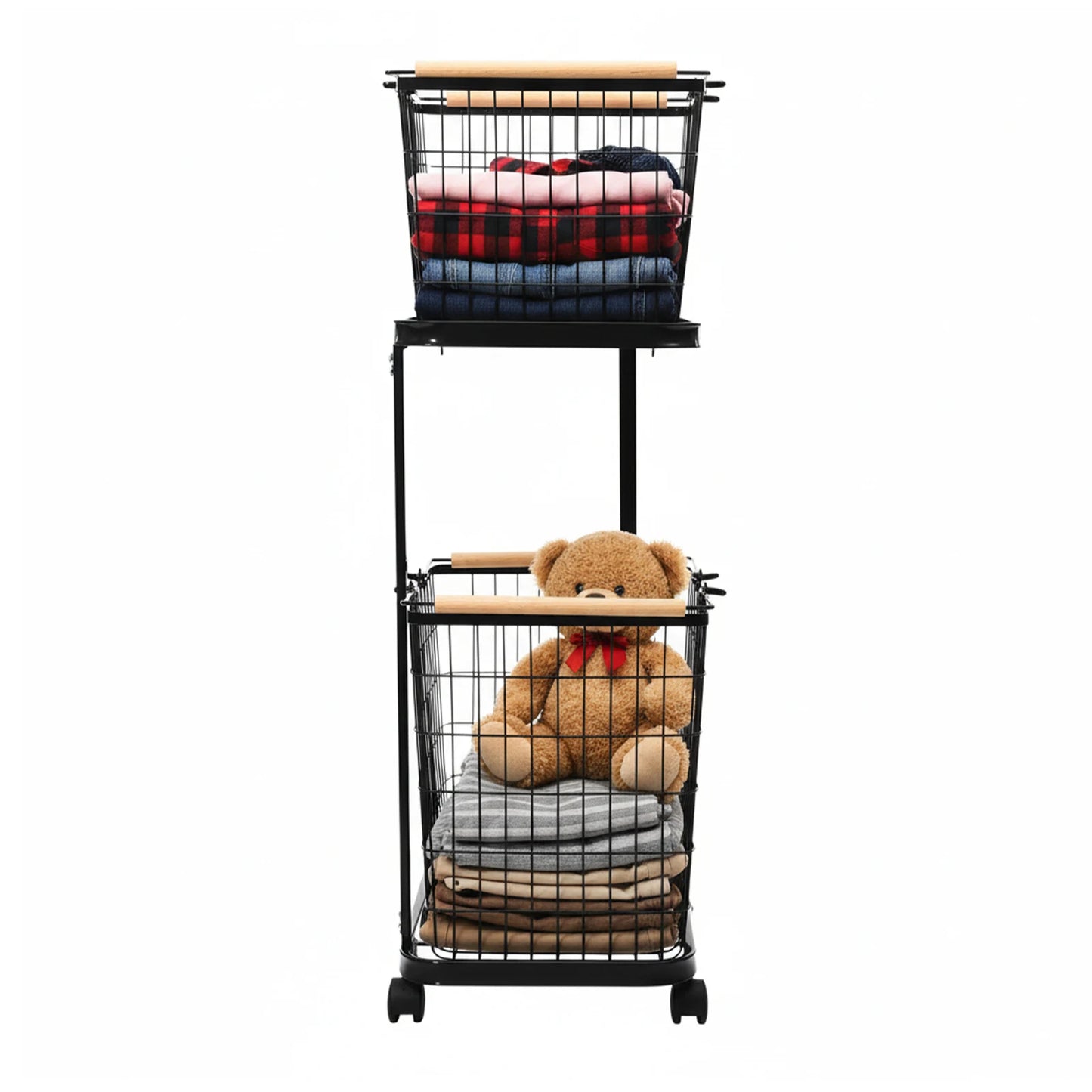 Bymaocar Two Tier Rolling Laundry Cart With Detachable Mesh Baskets