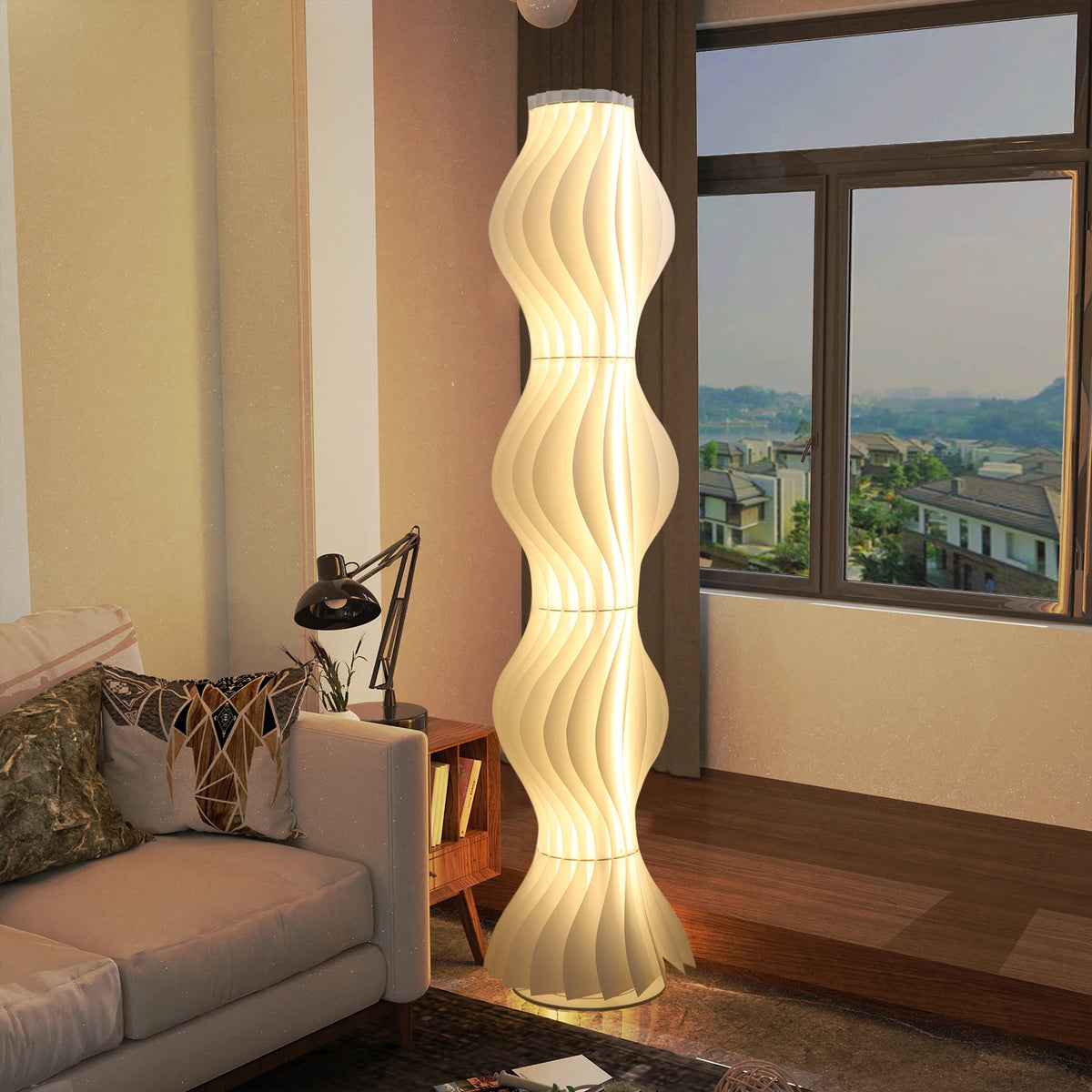 Nordic Style Pleated Floor Lamp For Ambient Living Area