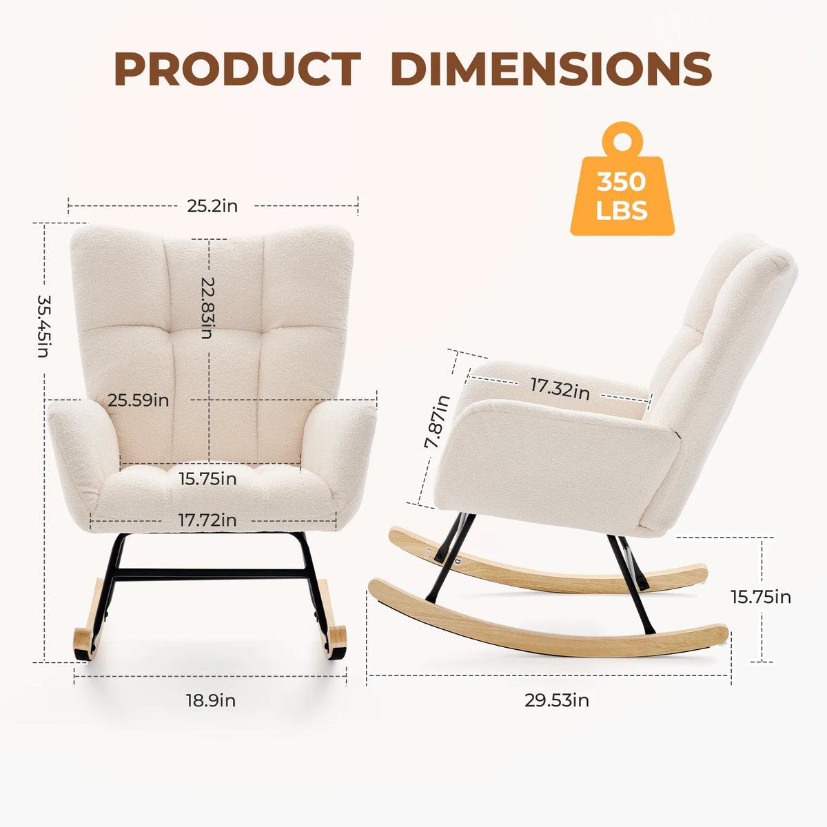 JHK Teddy Upholstered Saucer Rocking Chair With Padded Seat