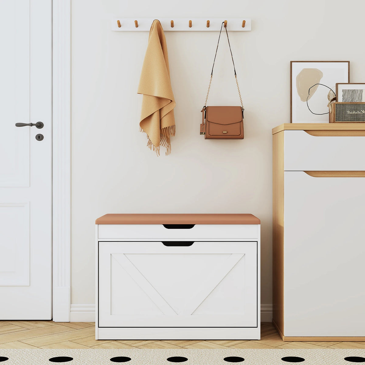 Huisenitre Storage Bench With Flip Drawers Adjustable Shelf
