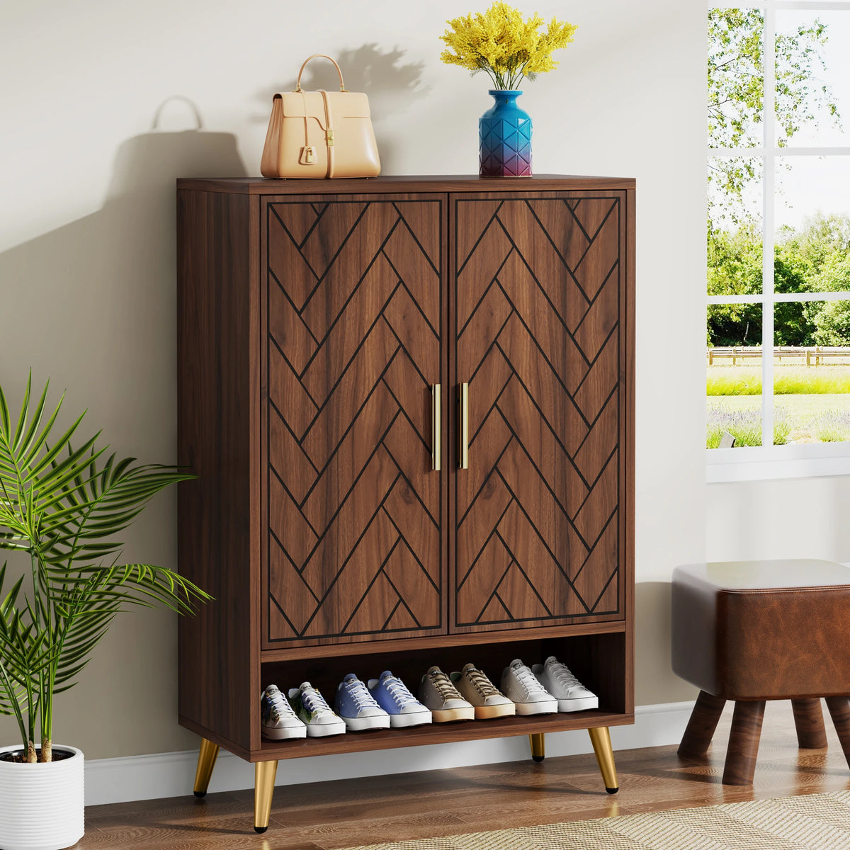 Tribesigns Wooden Shoe Cabinet With Doors And Adjustable Shelves