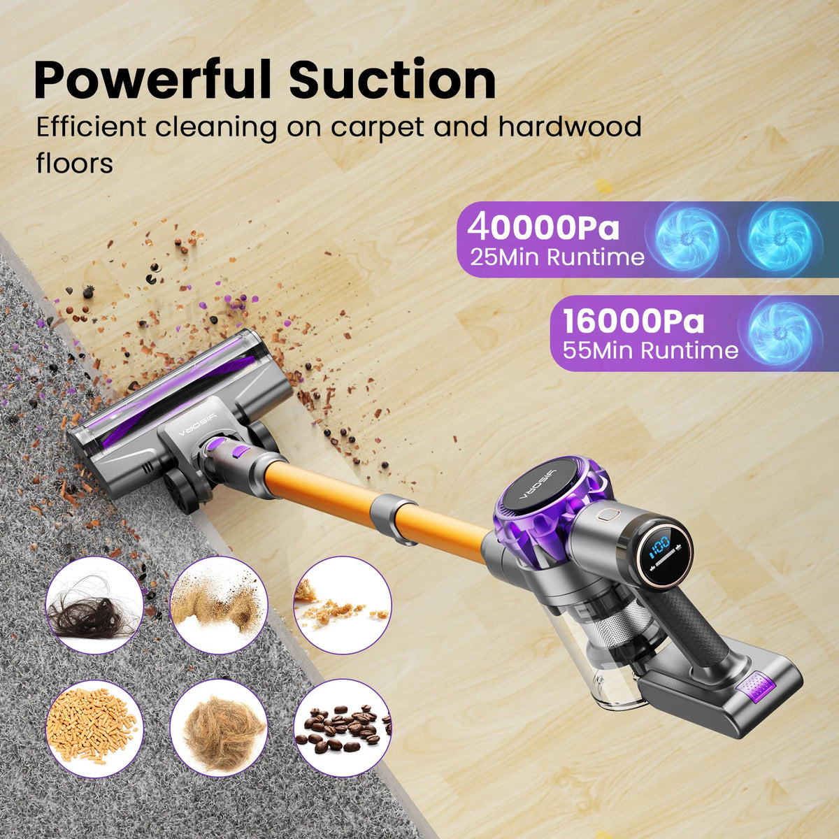 INSE S3P Powerful Cordless Stick Vacuum LED Display Free-Standing