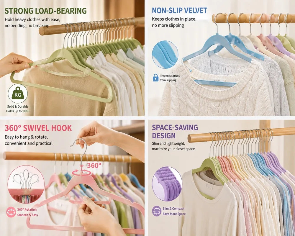 Professional Flocking Non Slip Hangers For Space Saving Closet Organization