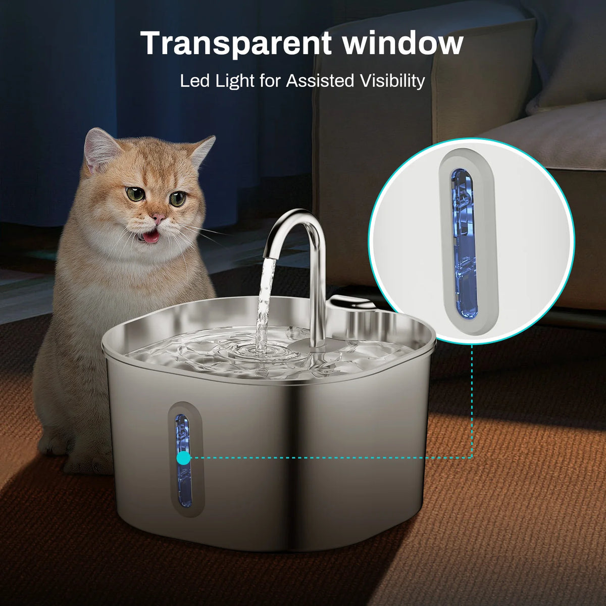 Stainless Steel Silent Pet Water Fountain For Cats And Dogs