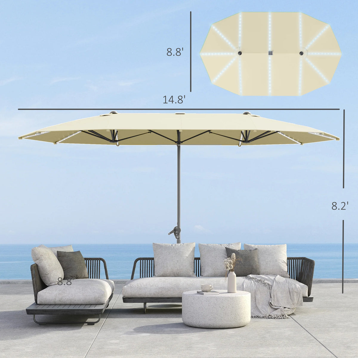 Outsunny Solar Patio Umbrella With Integrated Lighting And UPF50 Canopy