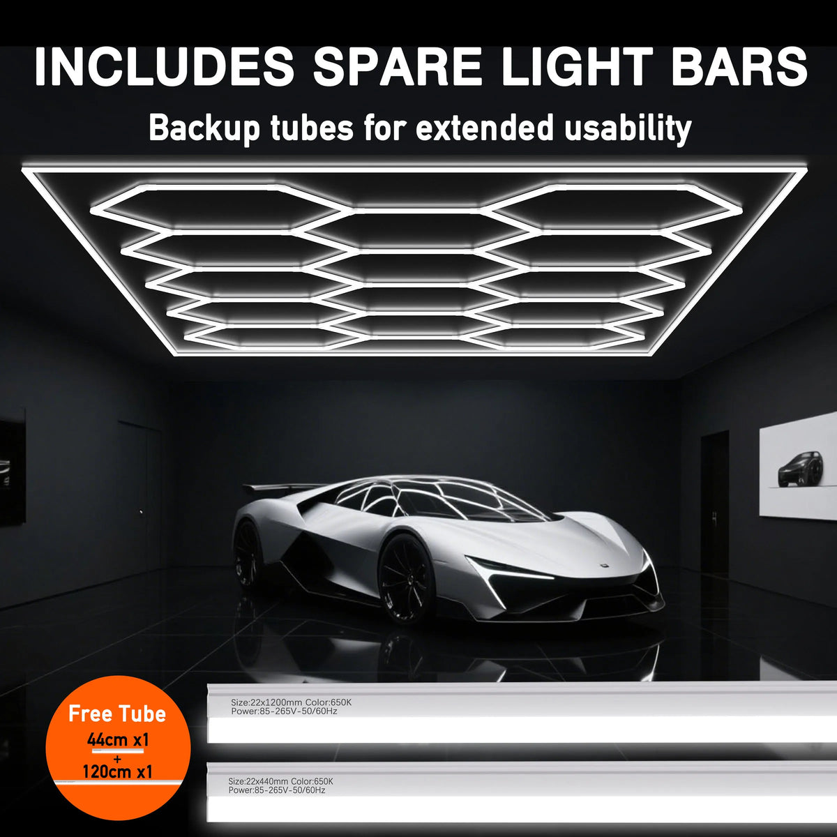 Hexagon LED Garage Light for Workshops, Auto Repair and Showrooms
