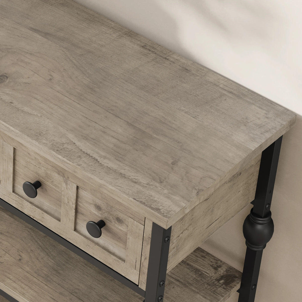 HiMISS Industrial Console Table With Drawers And Three Tier Shelves
