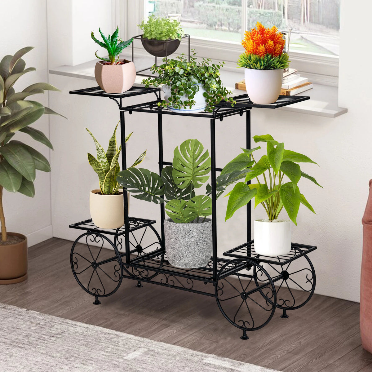 Wisfor 6 Tier Metal Garden Cart Stand Flower Pot Rack