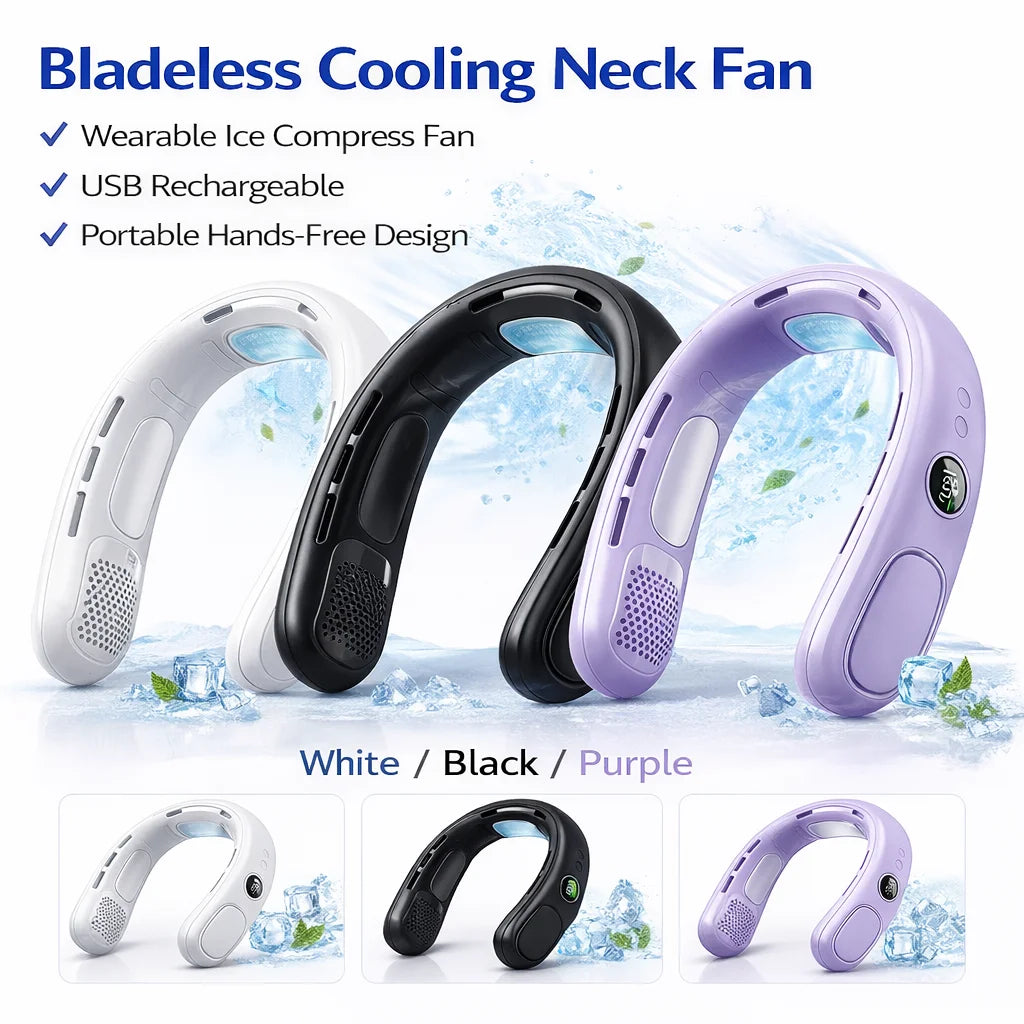 Bladeless Neck Fan Semiconductor Cooling 5 Speed Portable USB Rechargeable