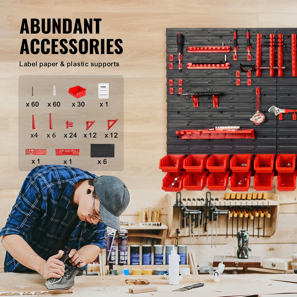 SucceBuy Wall Mounted Parts Organizer With Hooks And Panels