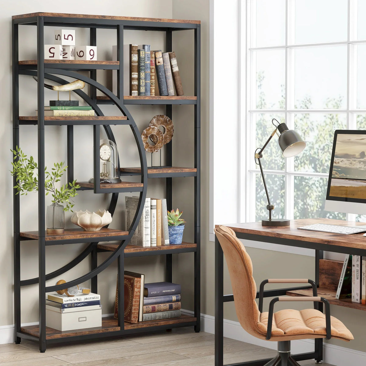 Tribesigns Industrial Etagere Bookcase Freestanding Display Shelf