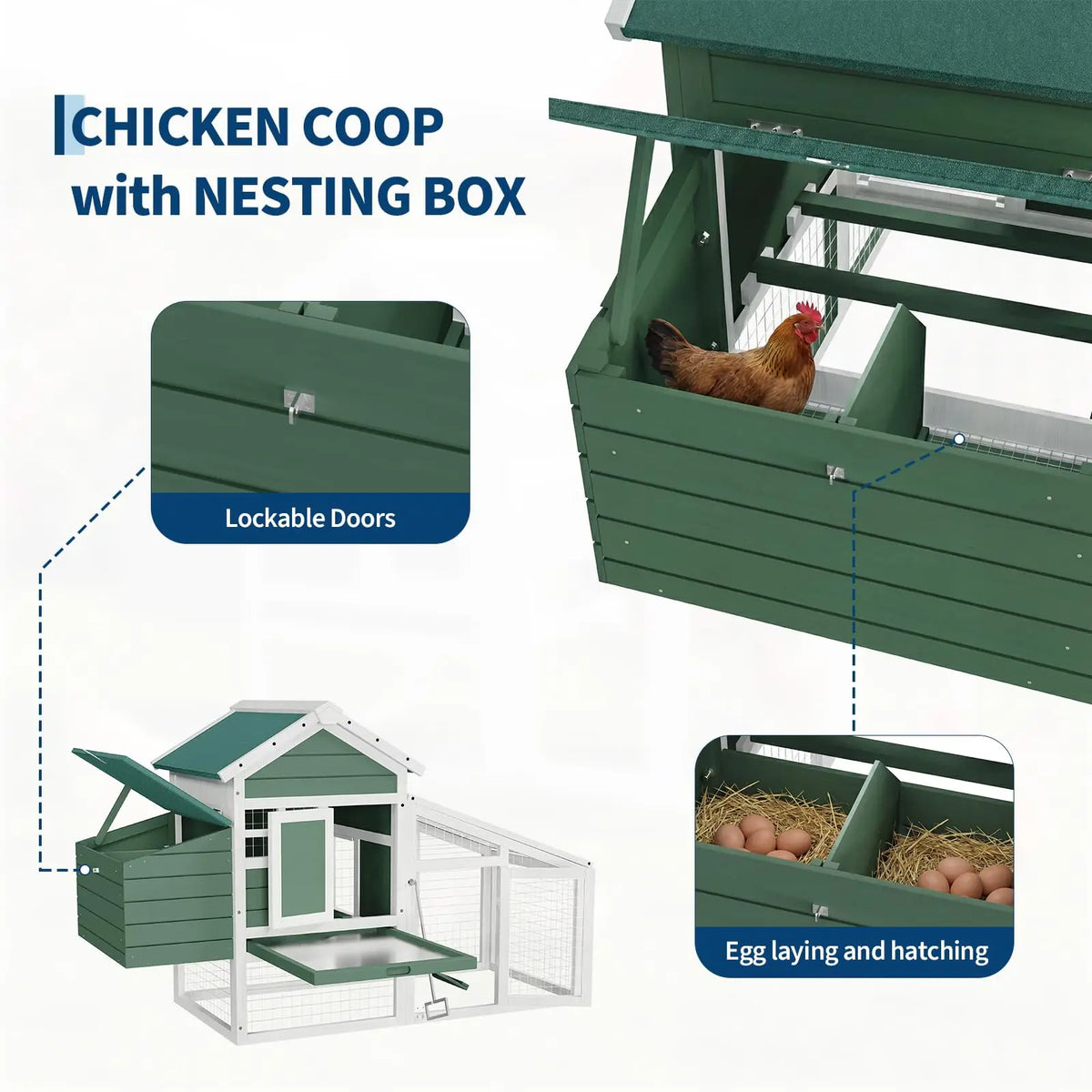 Wooden Chicken Coop With Nesting Box For Outdoor Hen Housing