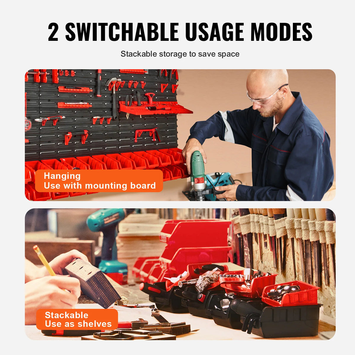 SucceBuy Wall Mounted Parts Organizer With Hooks And Panels