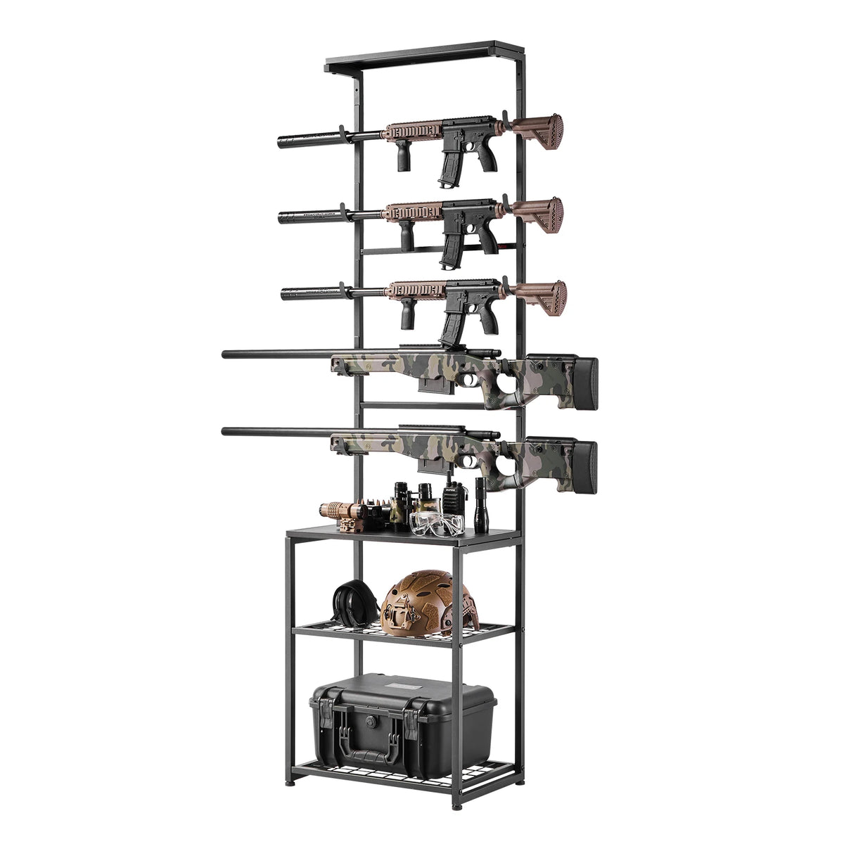 SucceBuy Steel Floor Standing Gun Rack With Storage Shelf