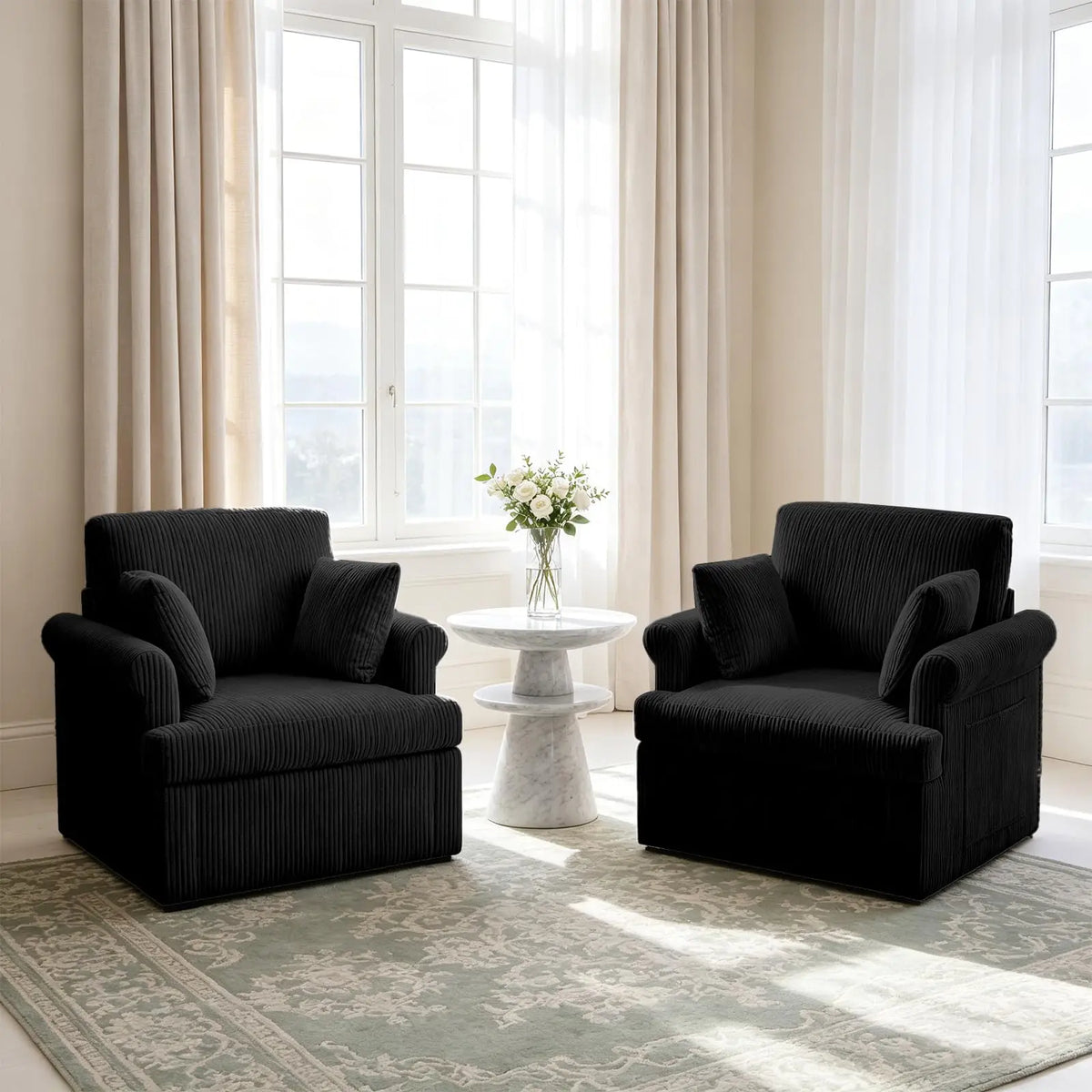 HiMISS Modern Corduroy Swivel Accent Chair With Storage Pockets