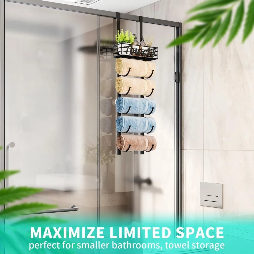 NBVCX Over Door Towel Rack With Metal Storage Basket