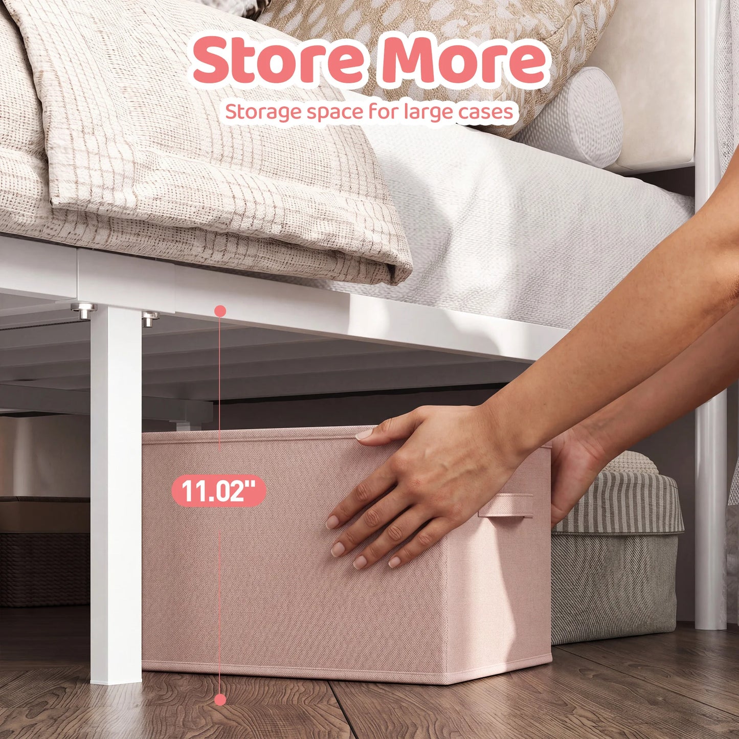 EnHomee Canopy Bed With LED Lights Charging Station Two Drawers