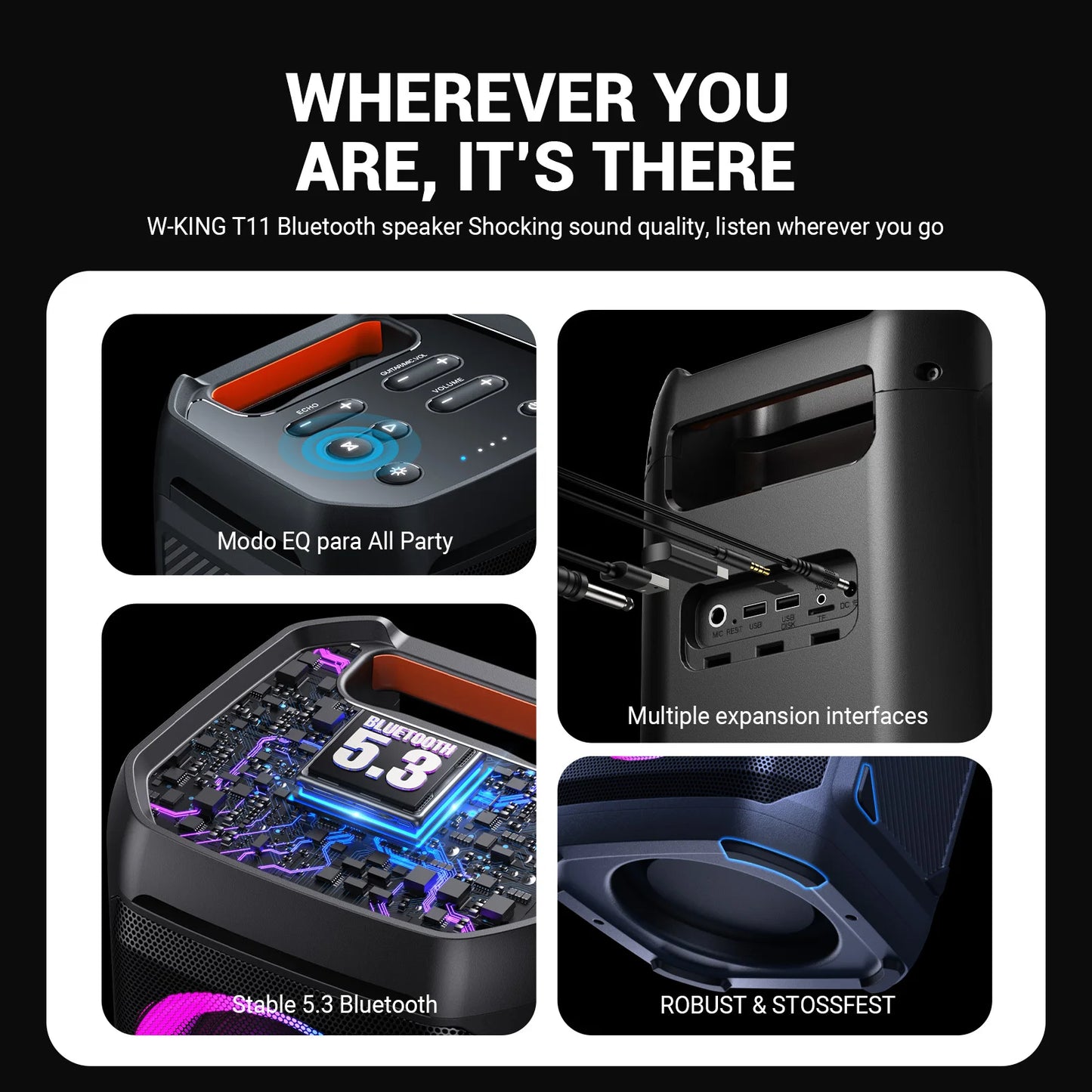 W-King T11 Portable Bluetooth Speaker Featuring Deep Bass And Waterproofing