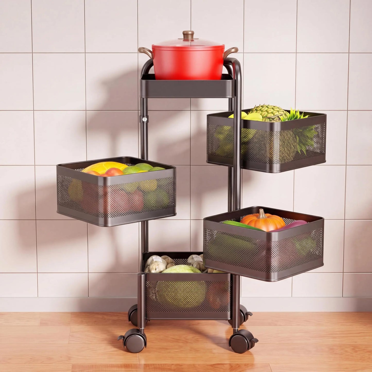 Studyset Adjustable Four Tier Rotating Kitchen Storage Cart