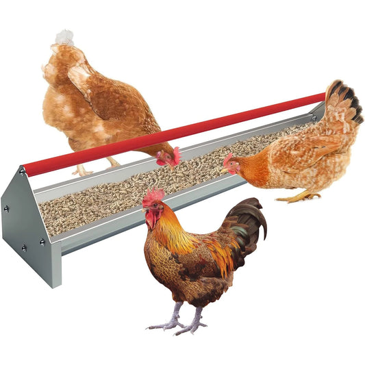 HiMiss Galvanized Steel Poultry Feeder Trough With Rotatable Handle
