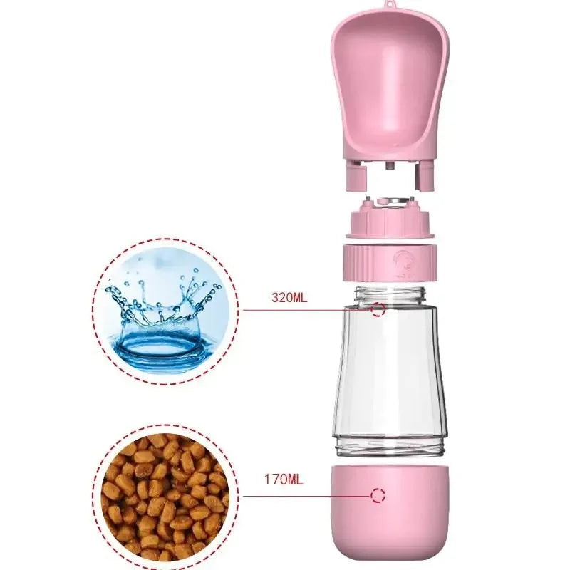 Portable Dog Water Bottle With Food Container For Pets