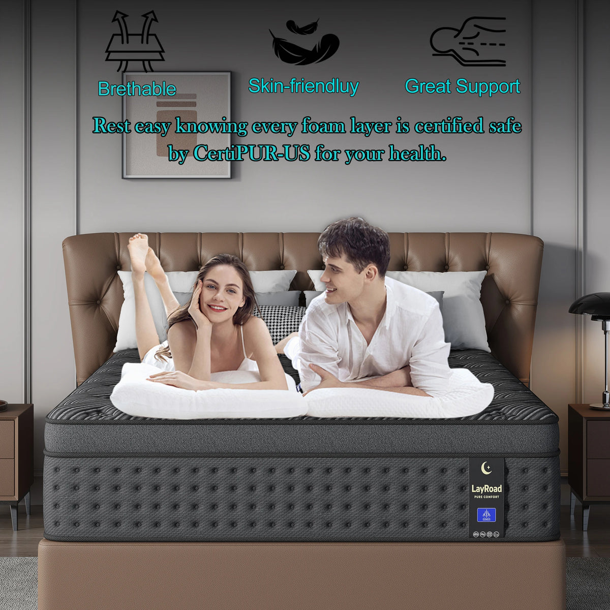 LAYROAD Memory Foam Hybrid Mattress With Pocket Springs, Medium Firm